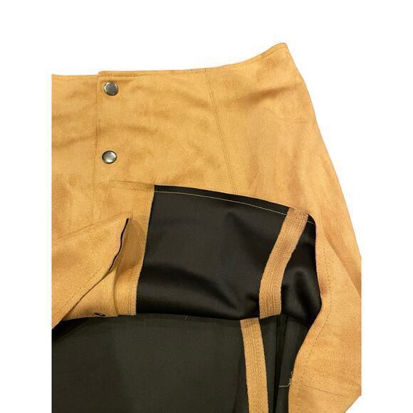 Faux Suede Fall Mini Skirt Button Down A Line Western Brown Camel - Picture 5 of 8